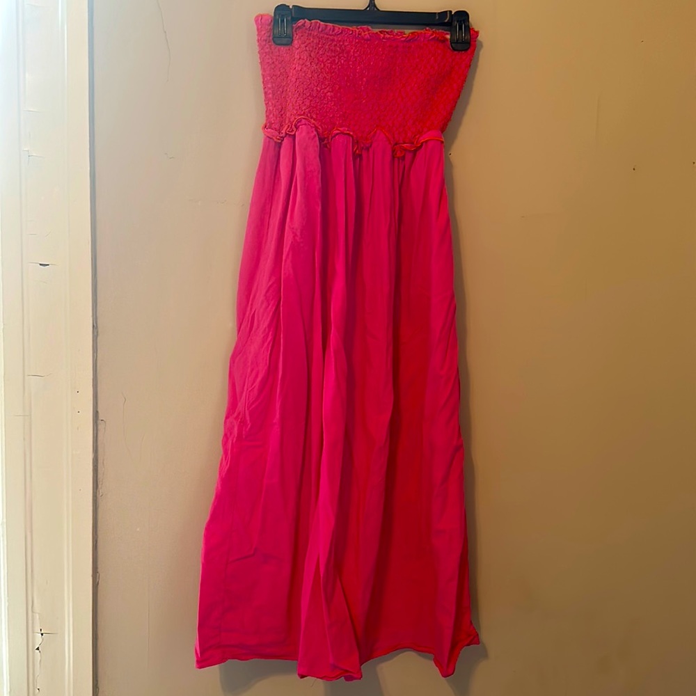 Pomander Place pink strapless midi dress